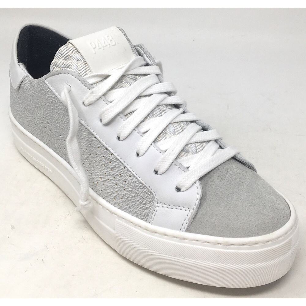 P448 Thea Women's Size 37 Gray Mixed Media Round Toe Platform Leather Sneakers